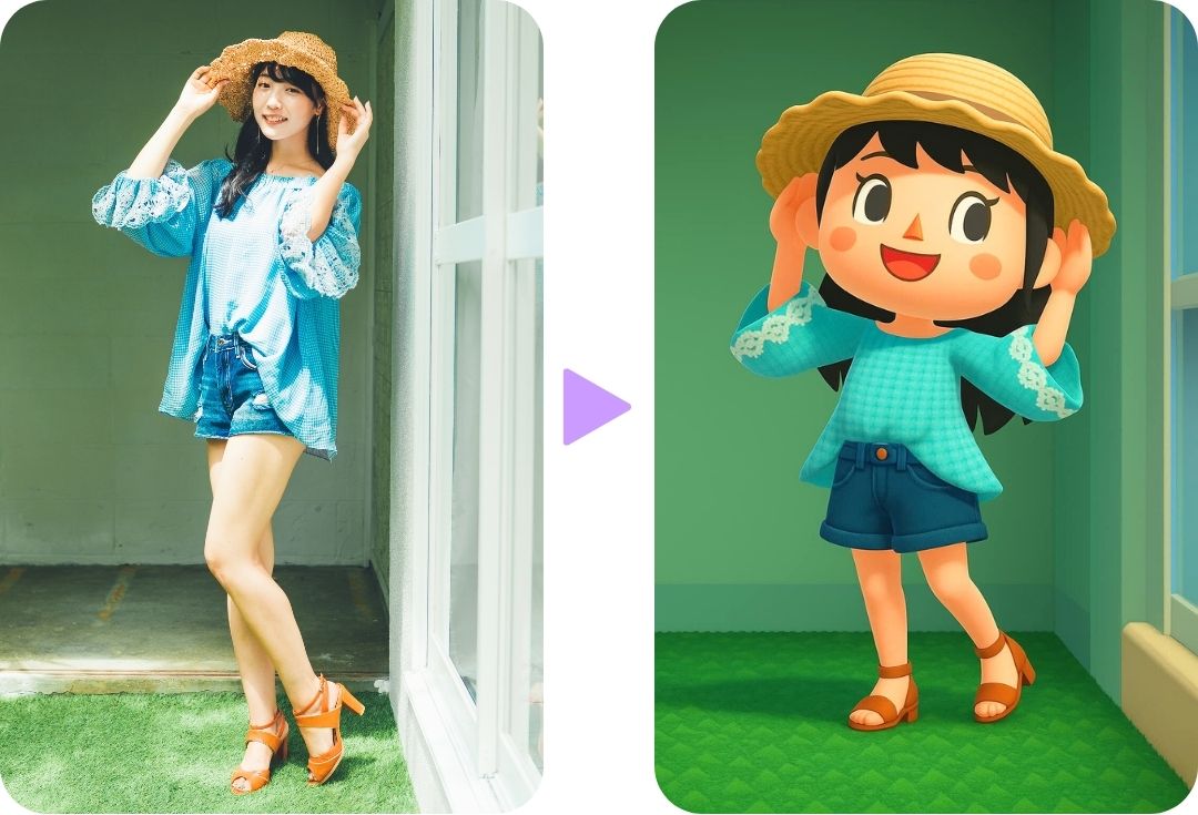 写真をどうぶつの森風にした様子