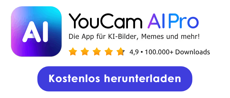 Download-Button für die YouCam AI Pro-App für KI-Bilder und Memes