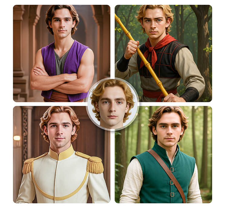 Disney Twin Filter of Aladdin, Li Shang, Prince Charming and Eugene