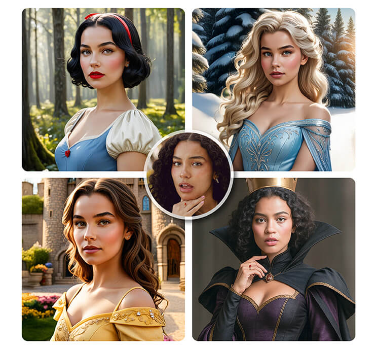 Disney Twin Filter of Snow White, Elsa, Belle and The Evil Queen