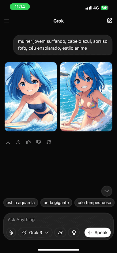 Interface do app de ia Grok para criar imagens.