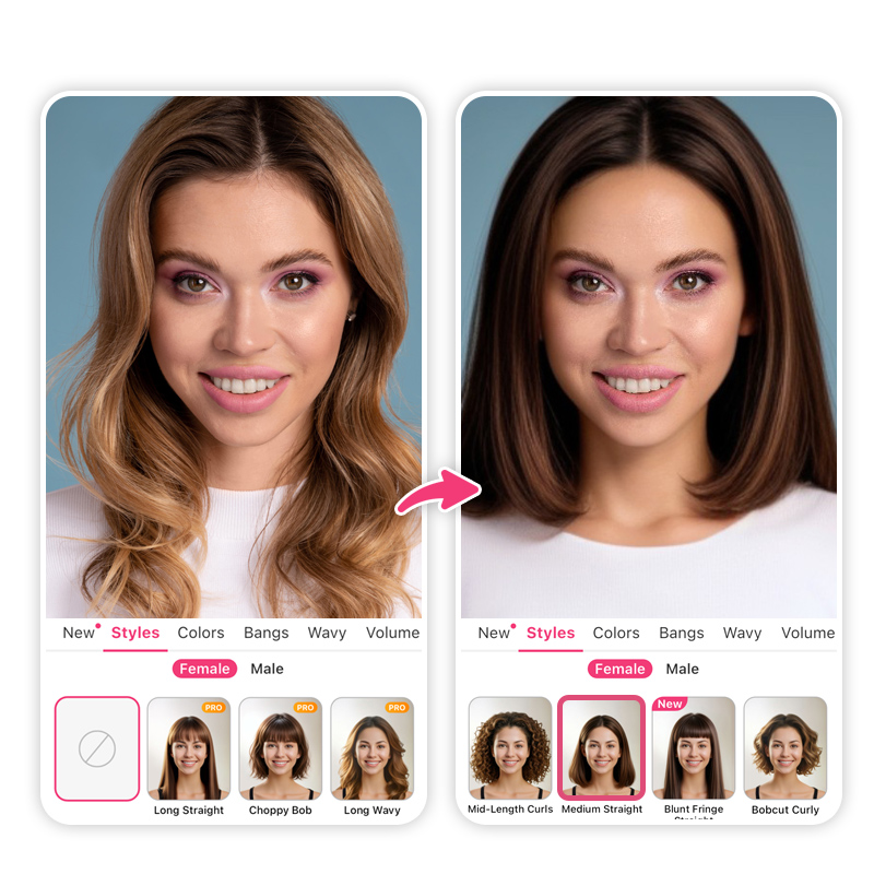 Try on lob hairstyle instantly with YouCam Makeup app.