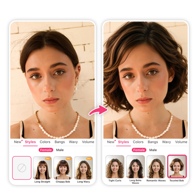 Try on French girl bob haircut in real time with YouCam Makeup app.