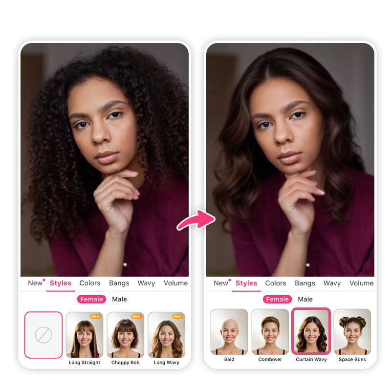 Test out dozens of hairstyles for oval faces with AI Hairstyle.