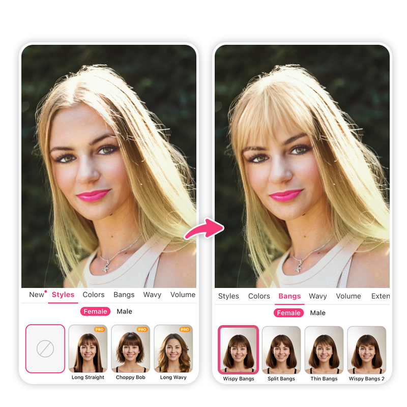 See yourself with wispy bangs using AI Hairstyle tool.