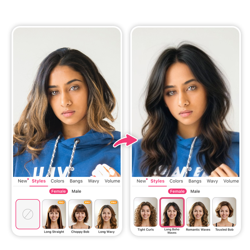 Try on face-framing layers to see if they suit you.