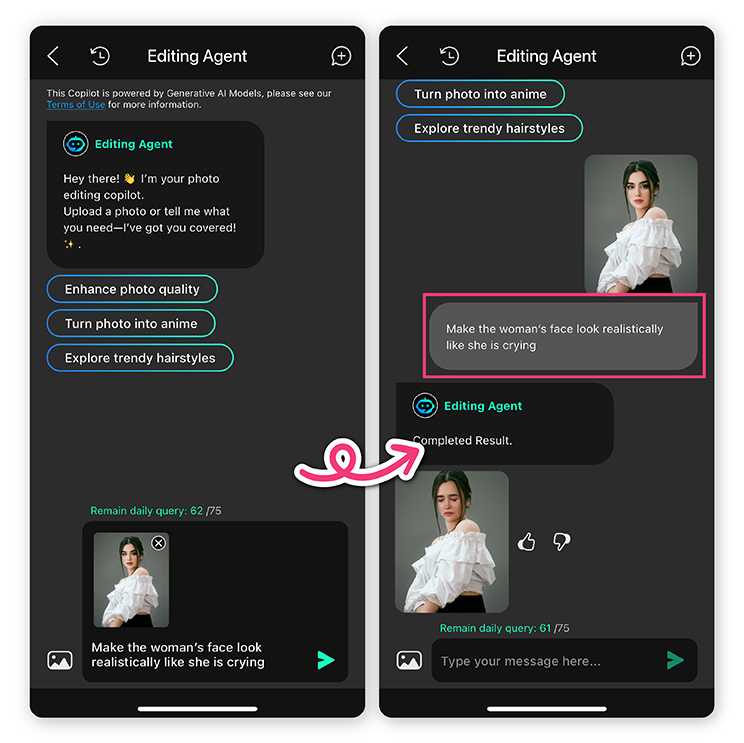 Adding crying face filter to your pics has never been easier!