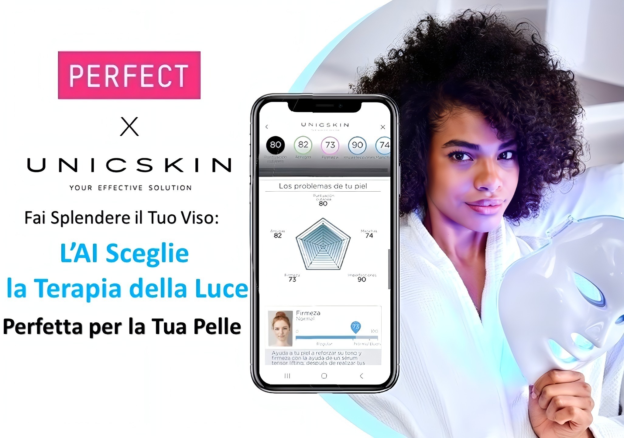 maschera facciale a LED con analisi della pelle