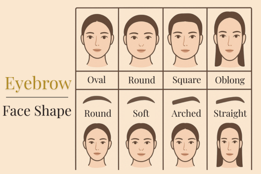 An infographic chart matching eyebrow shapes to different face shapes.