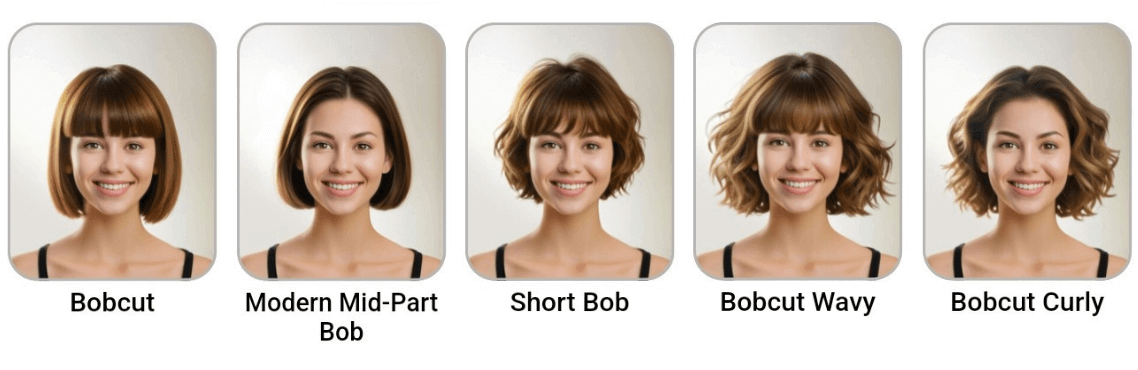 Different bob haircut filters in YouCam Makeup