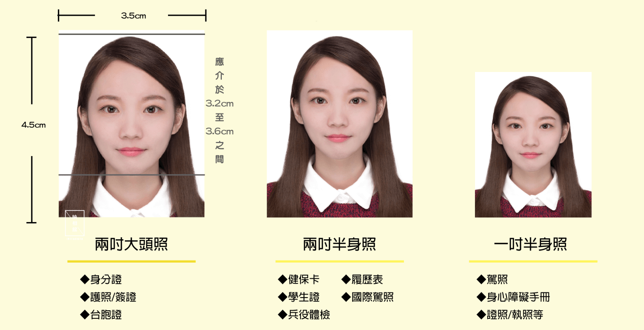 證件照製作 app 尺寸圖
