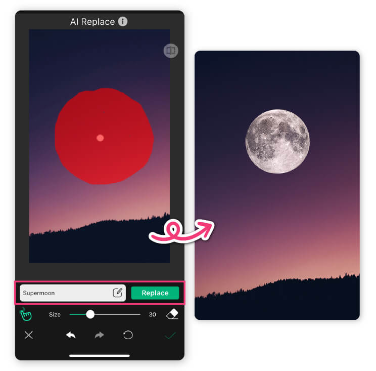 Use AI replace to create stunning moon