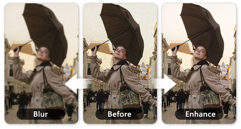 Ein Bild wird mit einem Photo Resolution Changer von unscharf zu scharf gemacht