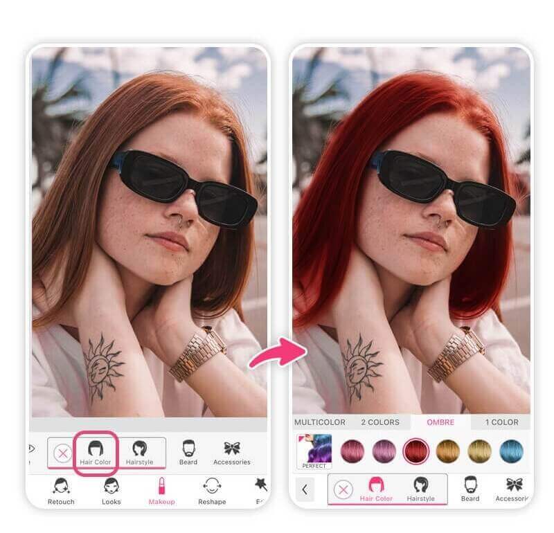 Dark Red hair color try-on.