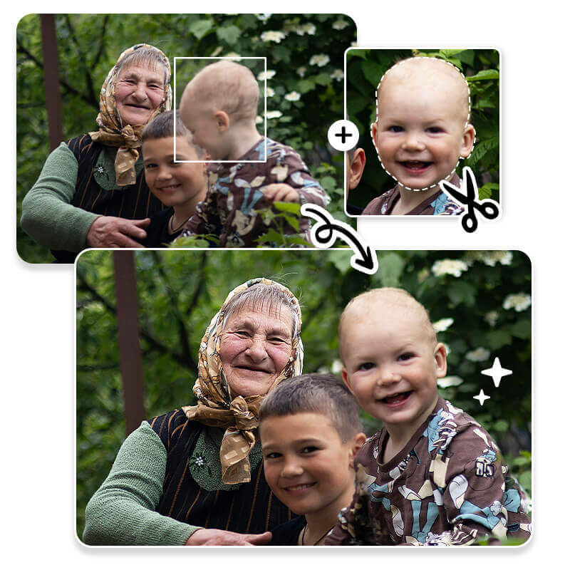Cut out faces using a cut paste photo app