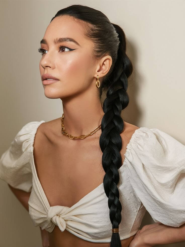 Experimente o rabo de cavalo com trança para um penteado de volta às aulas.