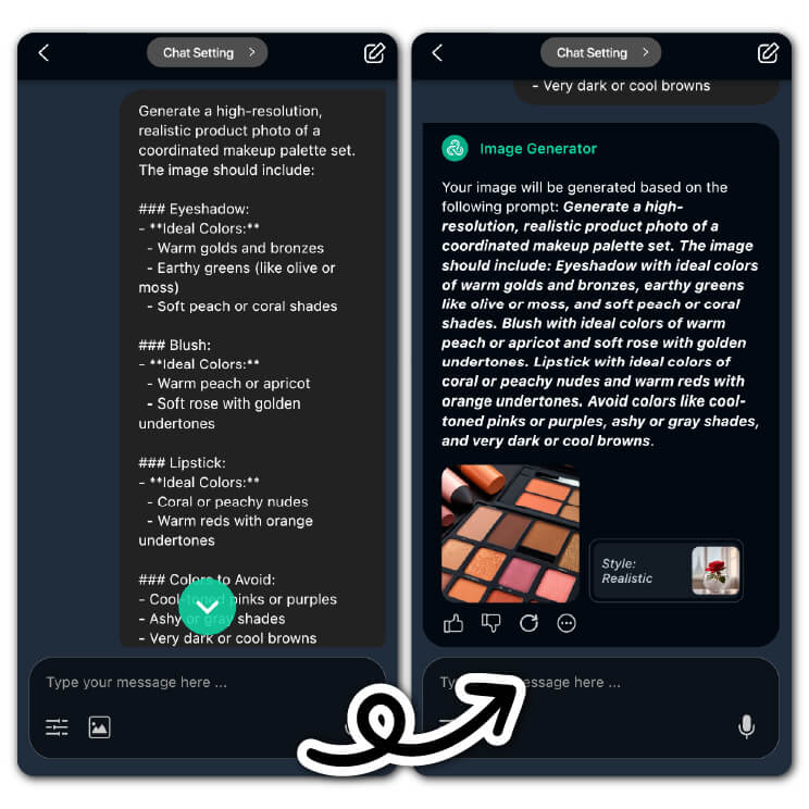 Layout de uma paleta de maquiagem personalizada gerada por IA