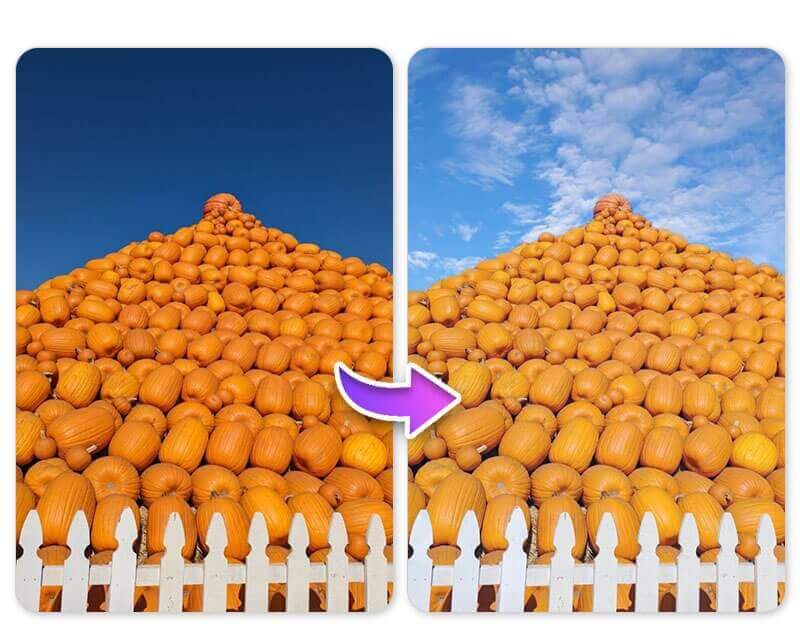 Before and After Photo with Blue Sky and White Clouds