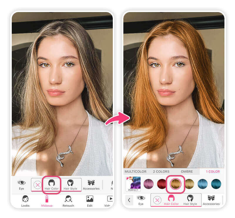 Free ginger hair filter app to see yourself in ginger hair color.