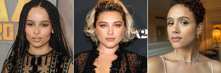 Zoë Kravitz, Florence Pugh, and Nathalie Emmanuel with septum piercings