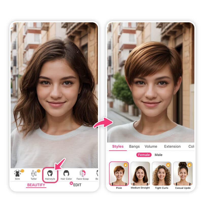 O corte pixie é o penteado perfeito para a escola que você pode testar na hora com Penteado IA.