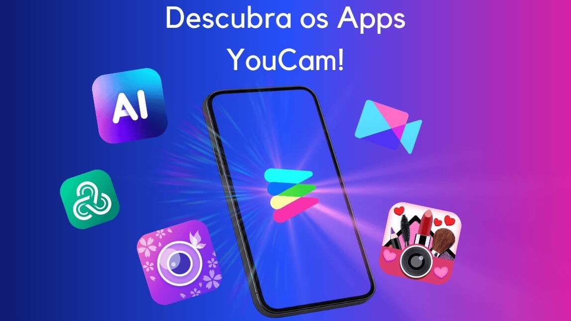 Apps YouCam para edição de foto e vídeo com inteligência artificial em um smartphone.