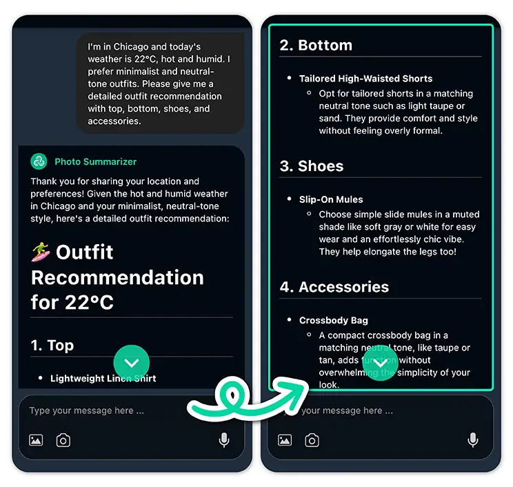 Mulher recebendo dicas de estilo com inteligência artificial