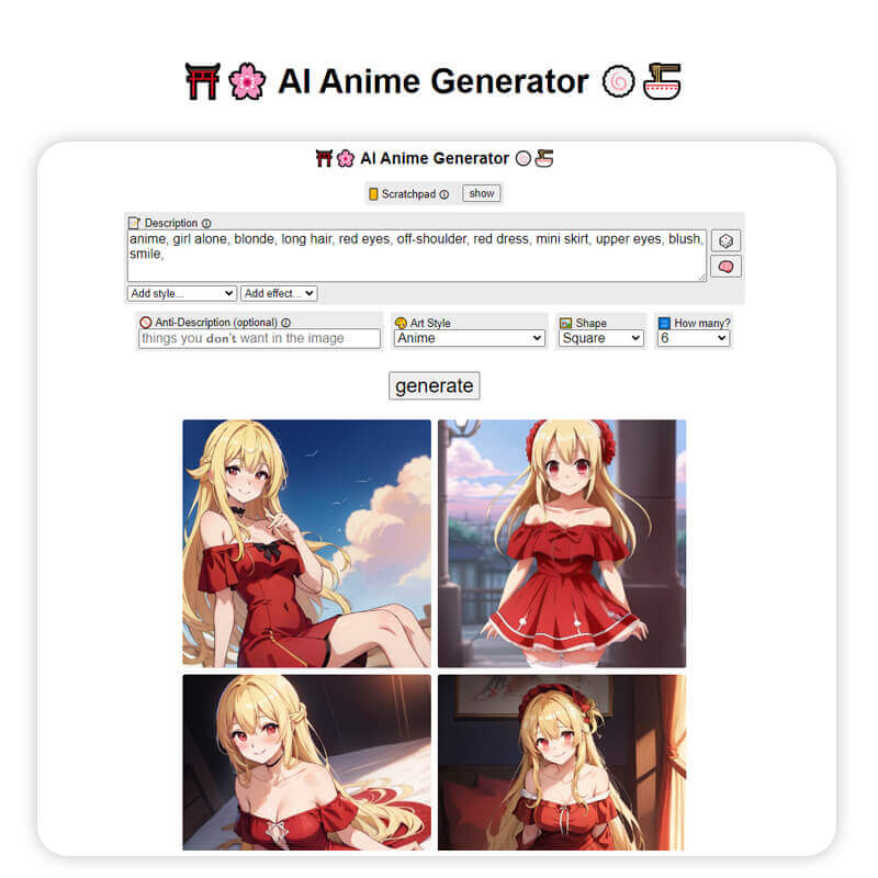 Interface do gerador de waifu Perchance com campo para inserir comando de texto.