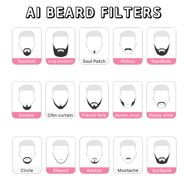 Variedade de filtros de barba com IA realistas no aplicativo YouCam Makeup.