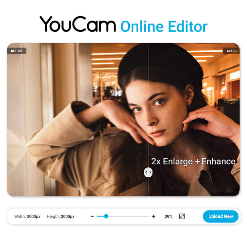 YouCam AI Photo Enhancer unblurs photos and increase image resolution up to 4K