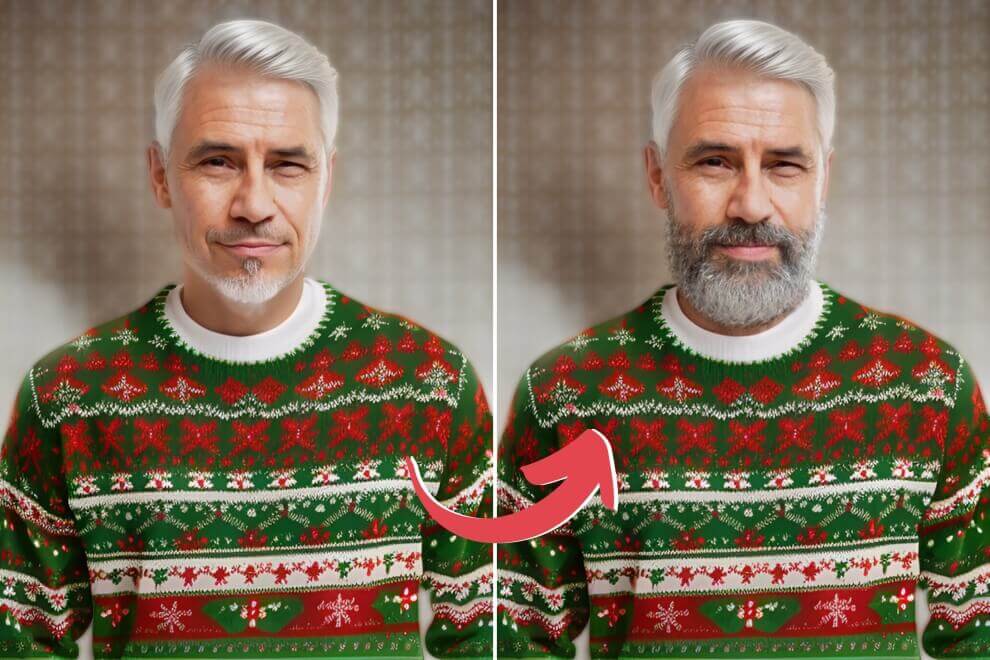 Homem de perfil usando o simulador de barba online YouCam Makeup para colocar barba na foto.