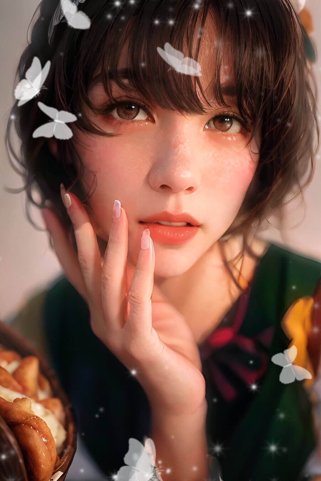 作成した似顔絵にエフェクトを付けた様子