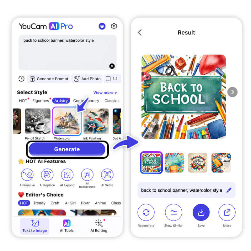 Comment créer des images de rentrée scolaire avec le générateur d’images IA gratuit : YouCam AI Pro