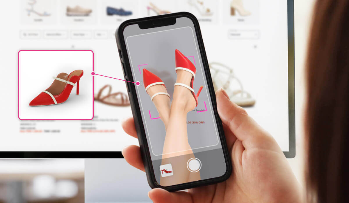 shopping for red high heels using augmented reality shoes technology