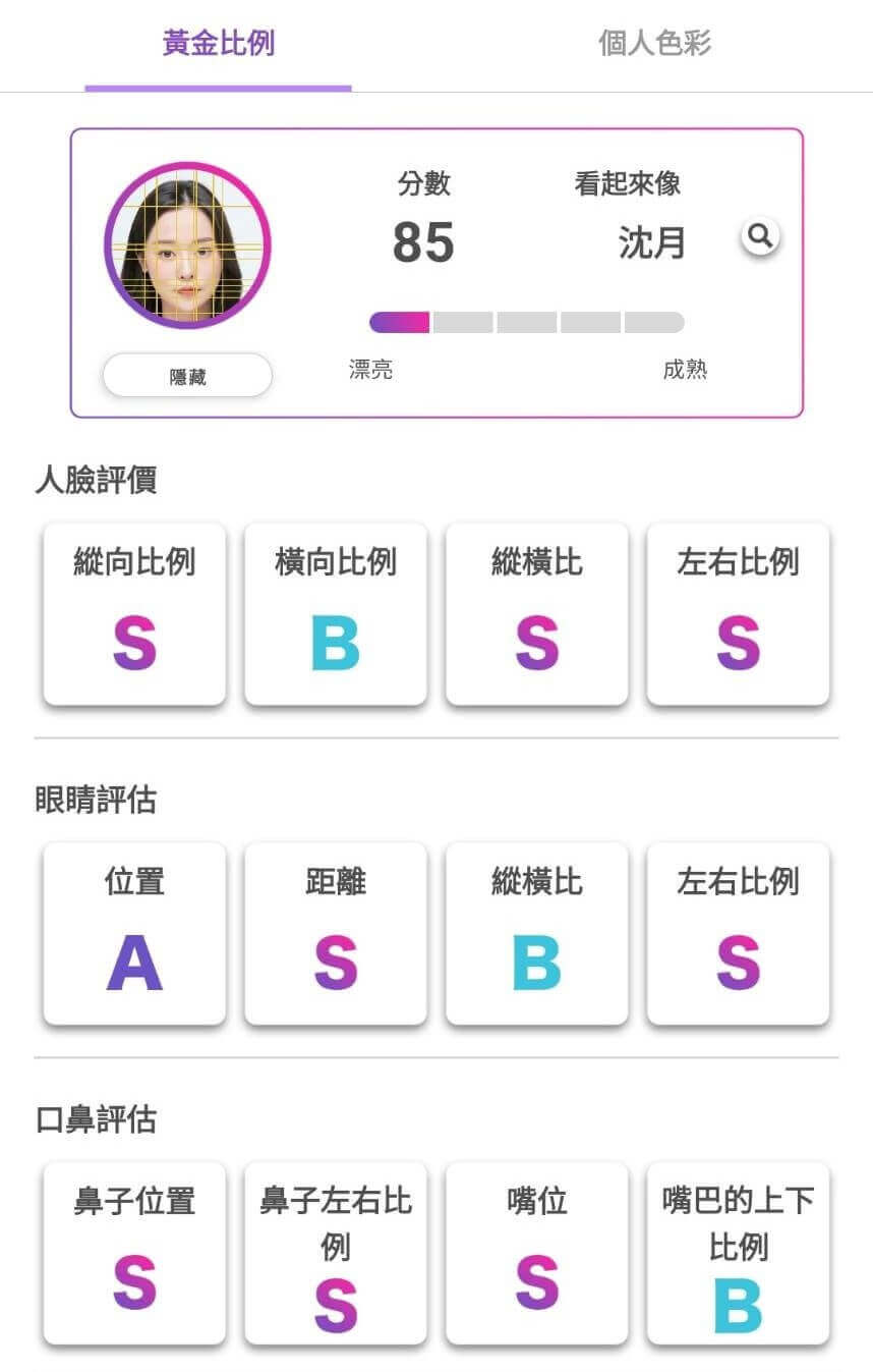 「FaceScore ​」​診斷你的臉是不是黃金比例