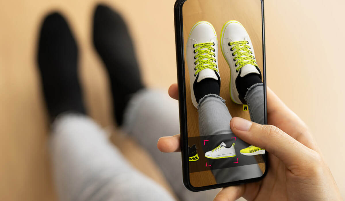 trying on white sneakers using augmented reality