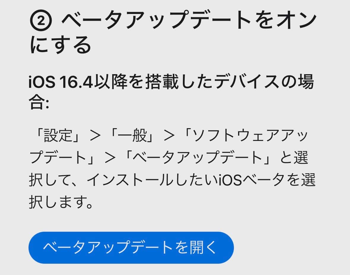 ベータアップデートを開く