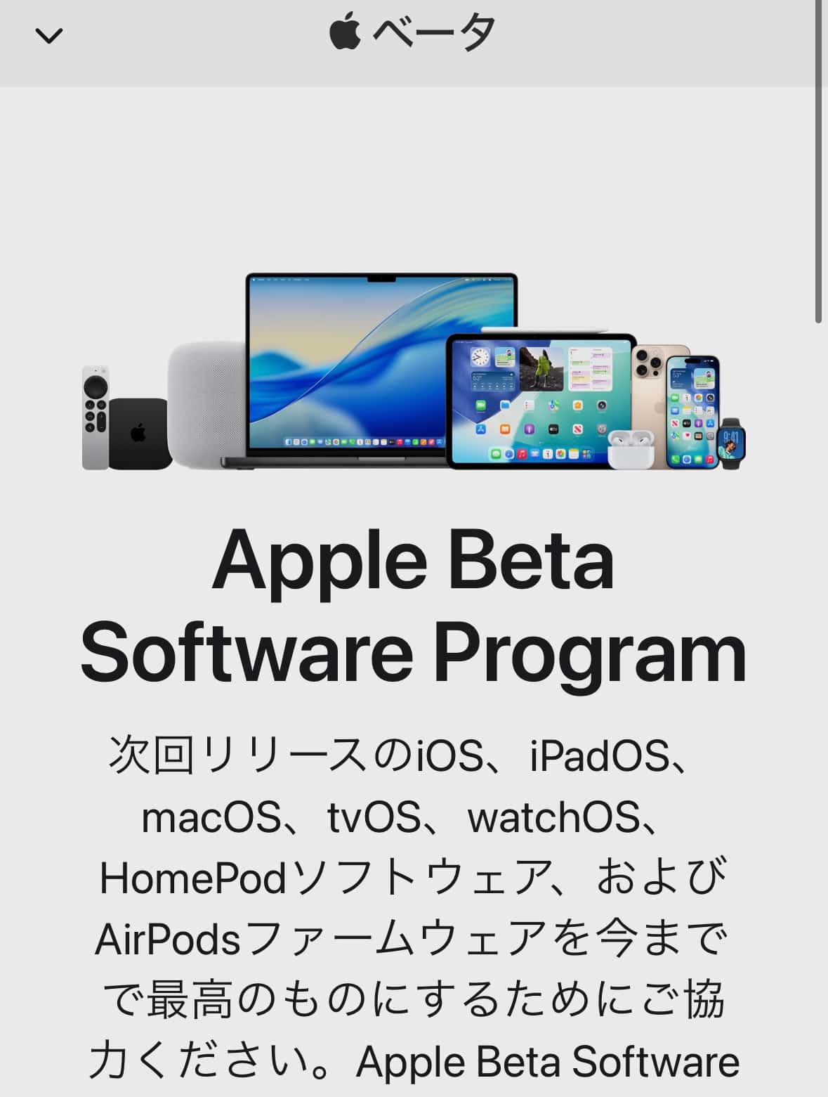 Apple Betaの公式サイトページ