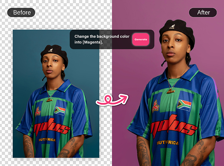 Instantly change the background color with AI prompt.