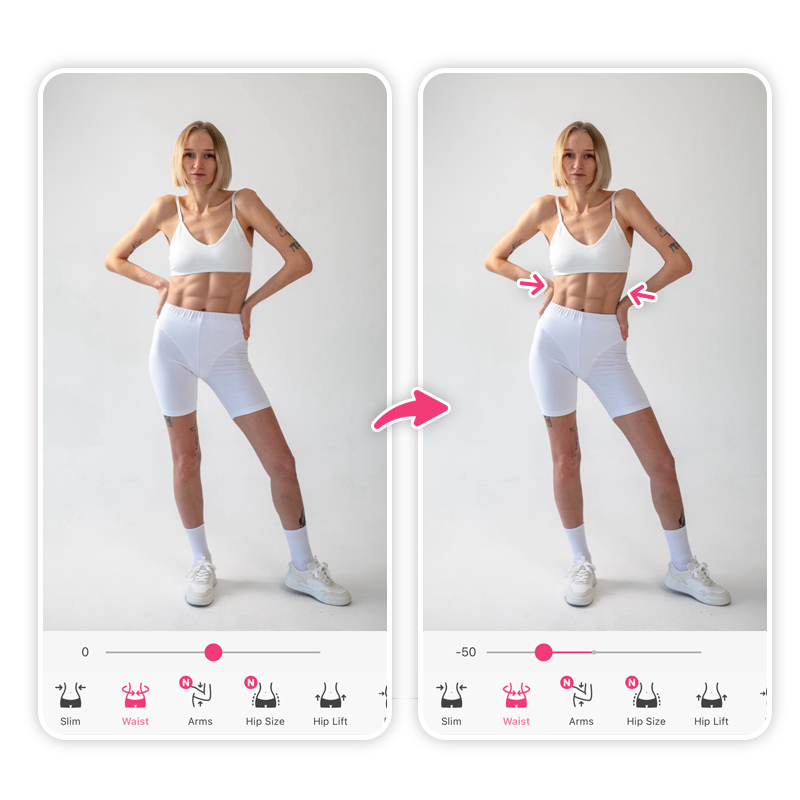 Slim your waist in photos with YouCam Makeup AI body editor