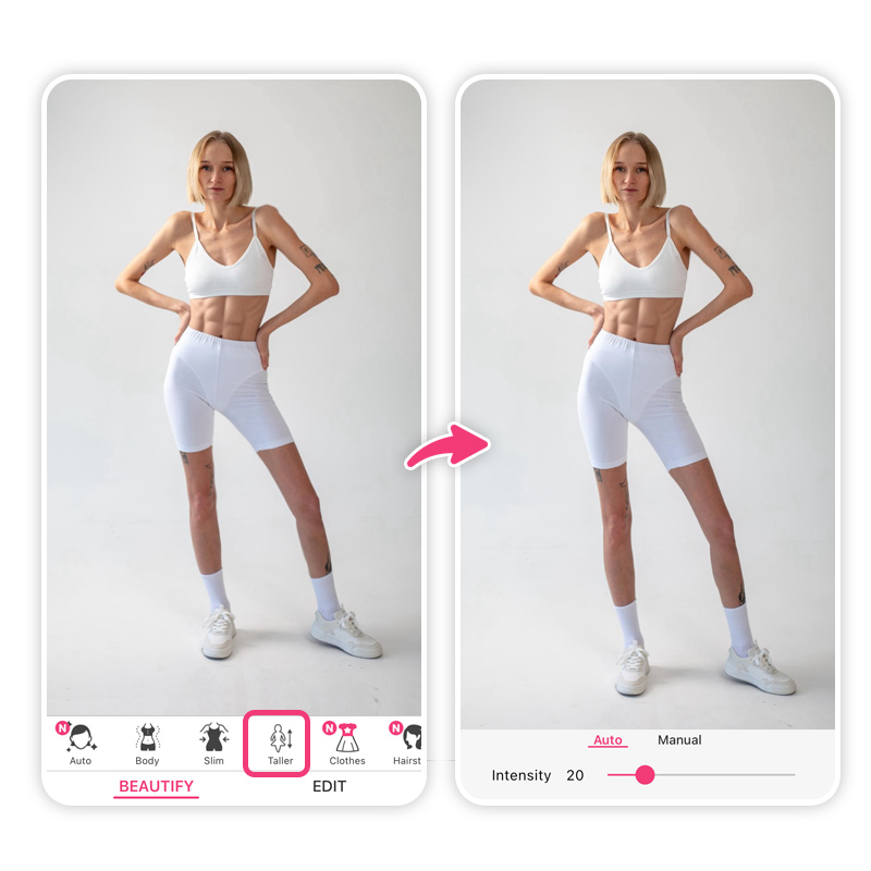 Make yourself taller in photos with YouCam Makeup AI body editor
