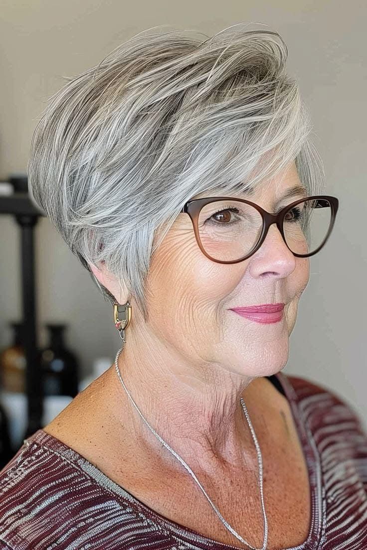 Best hairstyle for women over 60 with glasses - Wedge Cut