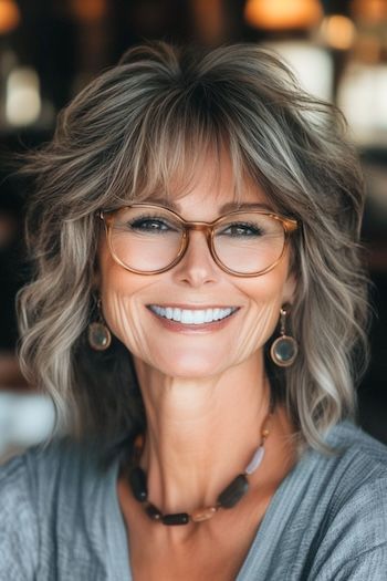 Best hairstyle for women over 60 with glasses - Modern Shag