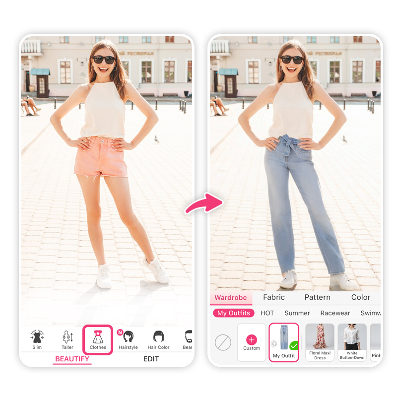 Try on straight leg jeans with AI Clothes to see if they are a good fit.
