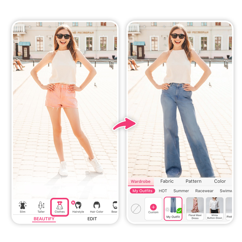 See how wide-leg jeans look on you with AI Clothes.
