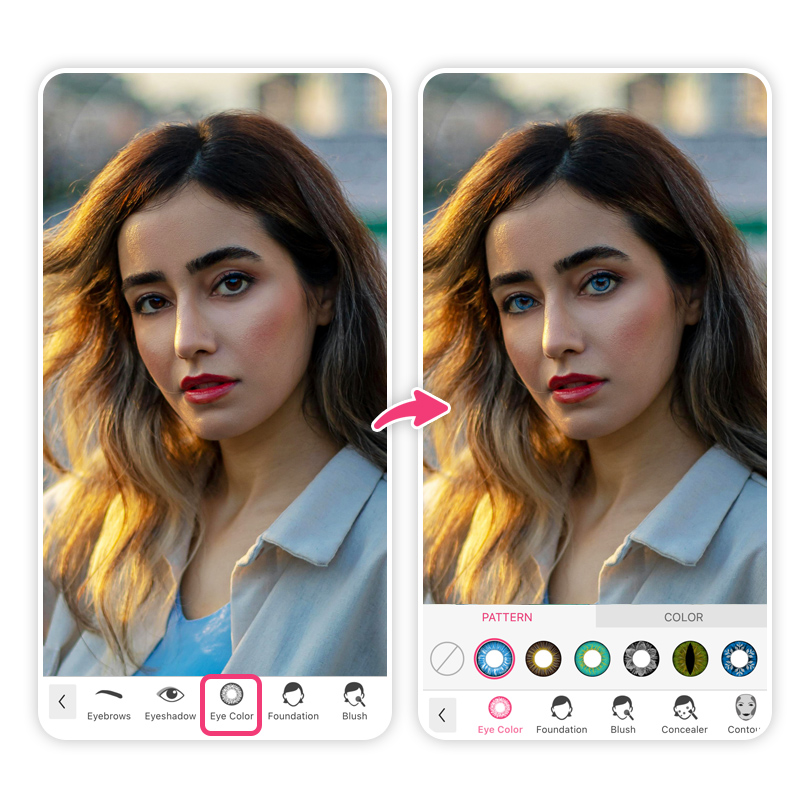 Try the blue eye filter with YouCam Makeup eye color changer
