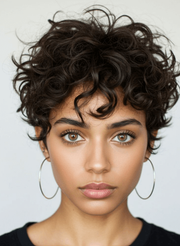 Coiffures Pixie 2025 / Coupe Pixie tendance femme 2025 : Pixie boucles définies
