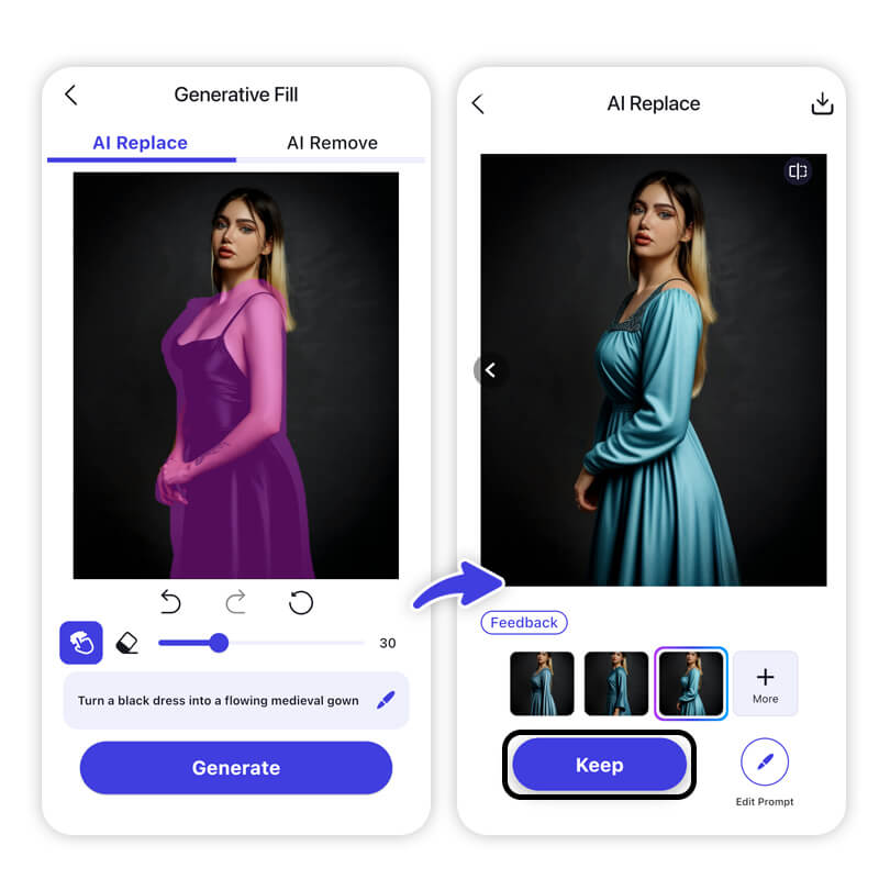 Ferramenta de substituição IA no YouCam AI Pro.