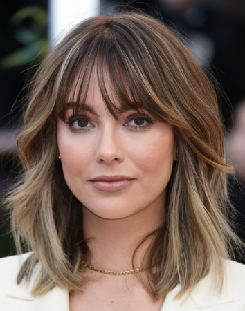 Coiffure femme 40 ans tendance : frange rideau