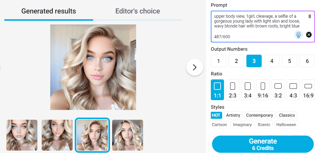 Gerador de Imagem com IA da YouCam criando uma imagem de uma jovem